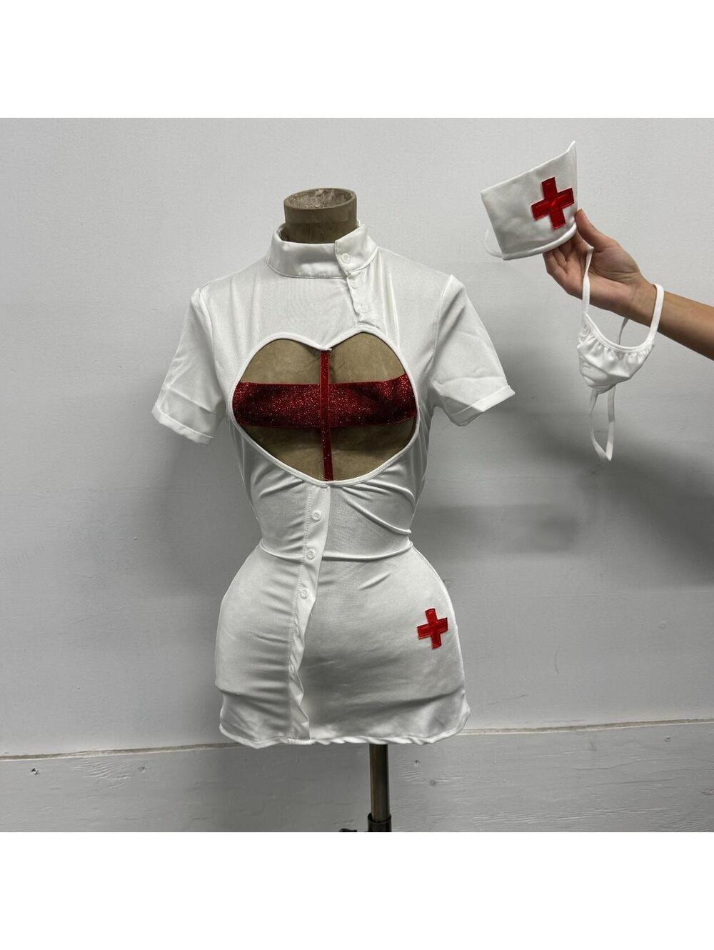 Nurse Heart Cutout Mini Dress 3-Piece Halloween Costume Set